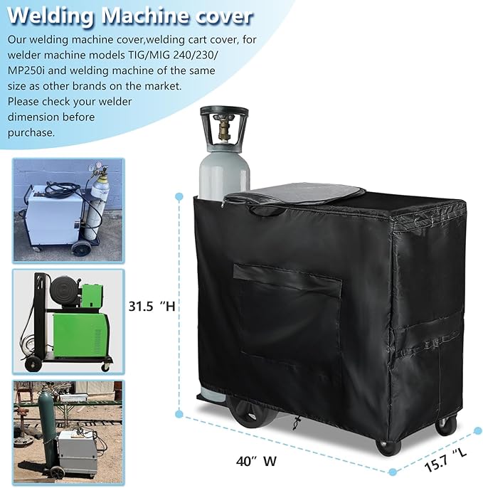 Welding Machine Cover with Zipper,Heavy Duty 600D Waterproof Welding Cart Cover, for Welder Machine Models TIG/MIG 240/230/MP250i/252/255.(40''L*16''W*32''H)