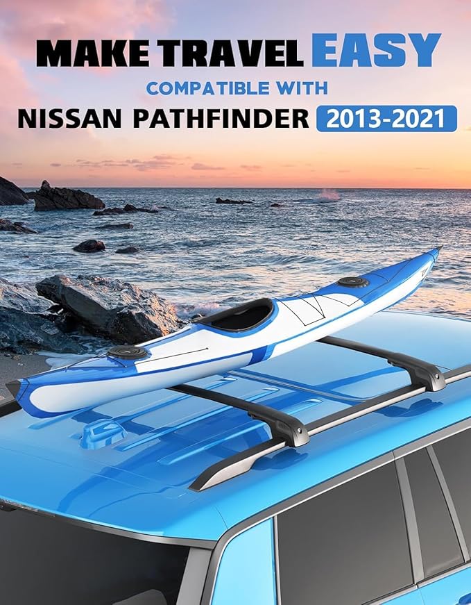 FengYu 300lb Lockable Roof Rack Cross Bars Compatible with 2013-2021 Nissan Pathfinder & 2014 Pathfinder Hybrid with Raised Side Rails, Heavy Duty Aluminum Roof Rails Crossbars