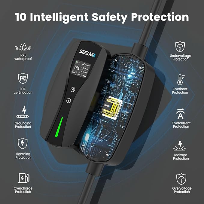 Level 1/2 EV Charger, 16Amp Adjustable Current Electric Car Charger NEMA 5-15 Plug/NEMA 6-20 Adapter, Timing Delay & LED Display 25FT Cable Portable EV Charging Station for J1772 BEVs/PHEVs 110V-240V