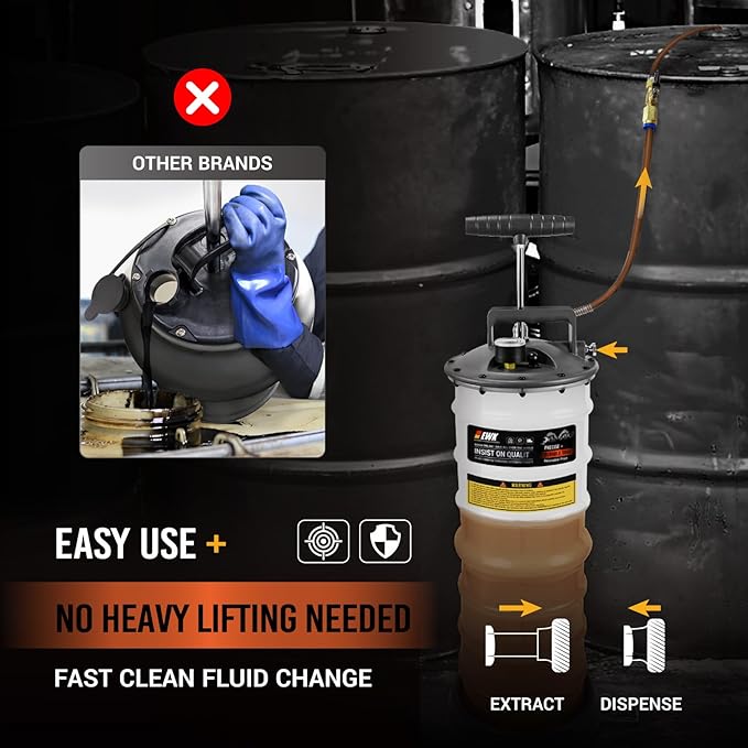 EWK 12L Heavy Duty Manual Oil Extractor/Dispenser Pump, Fluid Vacuum Evacuator with Reinforced Tank for Automotive Oil Change