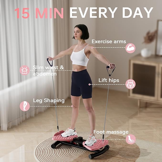 Waist Twister, Ab Twister Board 440 lbs Weight Capacity, Ab Machine for Slim Waist and Core, Workout Equipment with Smart LED Digital Display Track Time, Reps, Calories for Women Men (Pink)