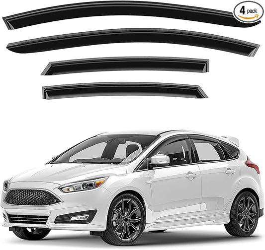 Window Deflectors Smoke Tinted Tape-On Side Window Vent Visor Deflectors Rain Guards Compatible with Ford Focus 2012-2018 Hatchback - 4pcs. GW0934