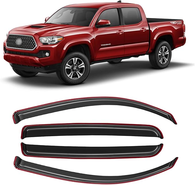 in-Channel Window Rain Guards for 2016-2023 Toyota Tacoma Double Cab/Crew Cab, Window Visor Guard Vent Wind Shade Deflector Rain Shield Protector Sun Visor,Outside-Mount, 4 Pieces, 4 Full-Size Door