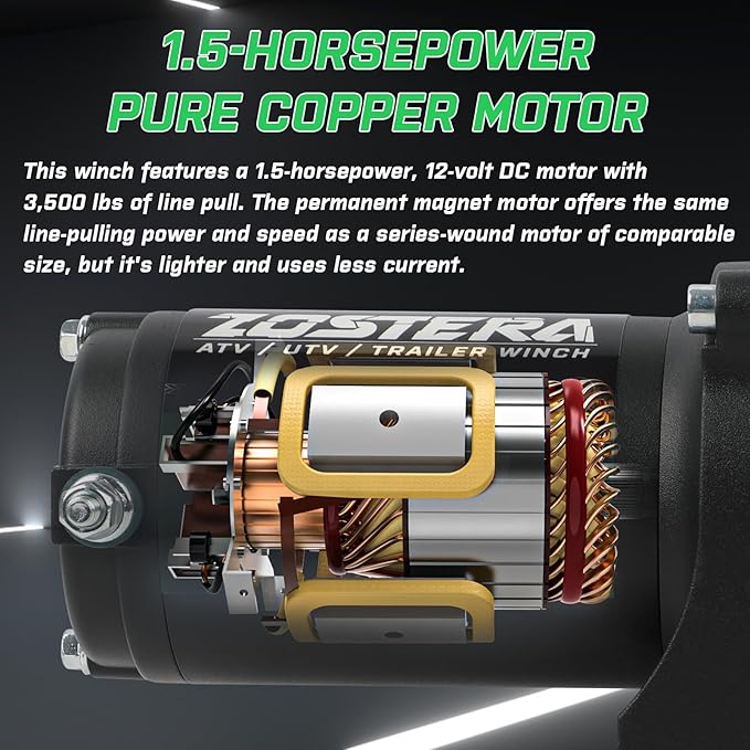 3500lbs ATV/UTV Winch Electric Boat Trailer Winch 12V, Waterproof Winch with Wire Rope, with 2 Wireless Remotes &Wired Switch,with Mounting Plate,Pulley,Rope Damper,Aluminium Fairlead