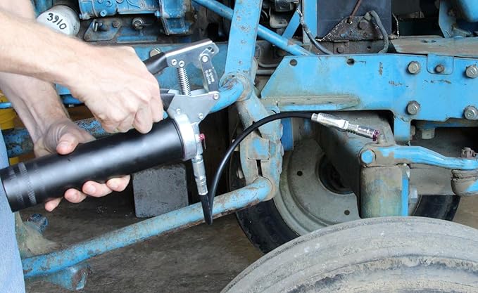 LockNLube Easy-Prime Pistol-Grip Grease Gun. Includes Our Patented Grease Coupler (Locks on, Stays on, Won't Leak!) Plus a 20" Hose and in-line Hose Swivel.