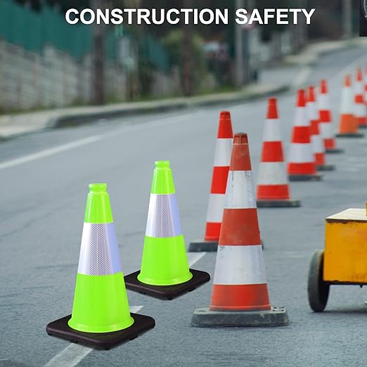 OrangeStar 18" Heavy Duty Traffic Cones 8-Pack Green Safety Cones with Reflective Strip for Construction, Parking Lots, Roadwork, Weatherproof, Stable Base for Traffic Control, Events, Emergency