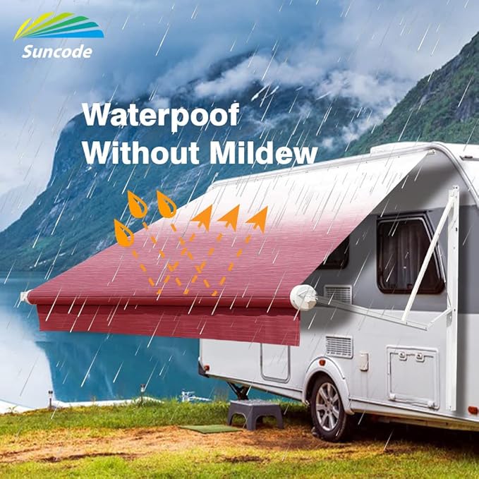 Suncode RV Awning Fabric Replacement Waterpoof Universal Outdoors Canopy for Camper,Trailer,and Motorhome Awning Replacement Premium Grade Vinyl RV Canopy Replacement 15'(Fabric 14'2") Burgundy Fade