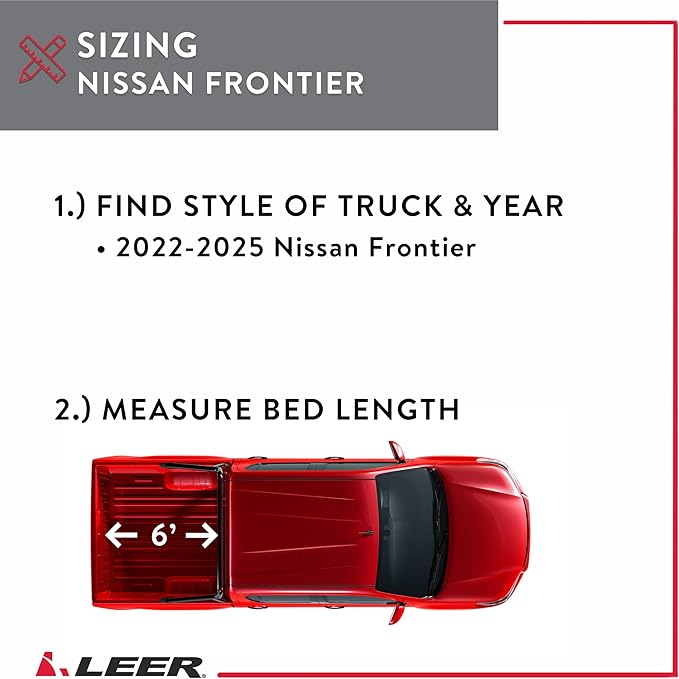 LEER HF650M Quad-Folding Truck Bed Tonneau Cover, Fits Nissan Frontier, Years 2022-2026, 6' Truck Bed, Black