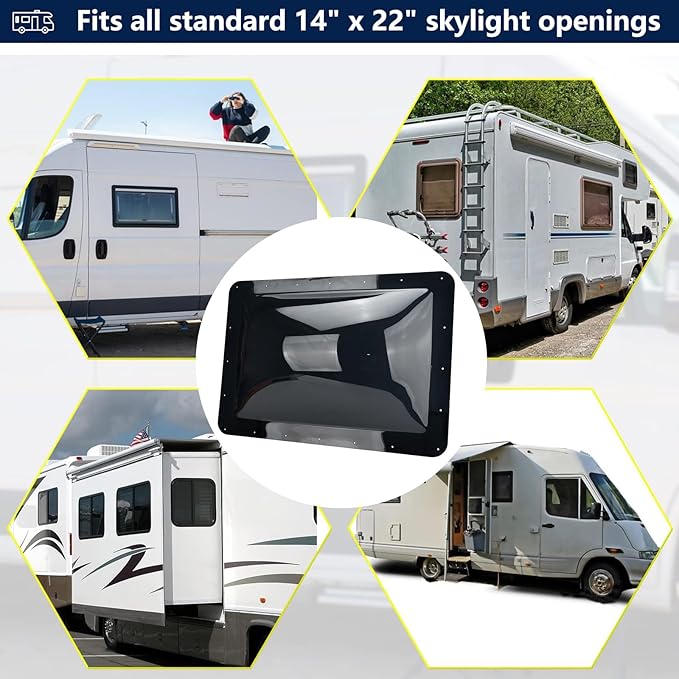 RV Skylight Outer Dome,18"x26" OD Universal Skylight Fits All Standard 14" x 22" Skylight Openings Replacement Travel Trailer RV Camper Truck (Smoke)
