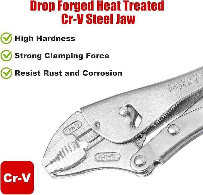 MAXPOWER 10-inch Locking Pliers, Curved Locking pliers with Two-position Opening Adjustment, Max Jaw Opening 2.6"