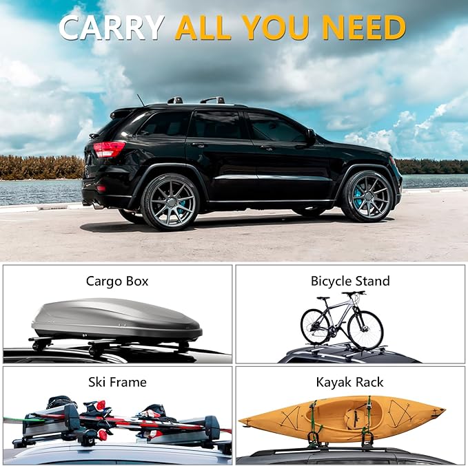 Tuyoung 260lbs Roof Rack Cross Bars Fit for Jeep Grand Cherokee 2011-2021 with Grooved Side Rails, All-Aluminum Lockable Anti-Theft Crossbars Rooftop Cargo Kayak Bike Luggage Racks Carrier Accessories