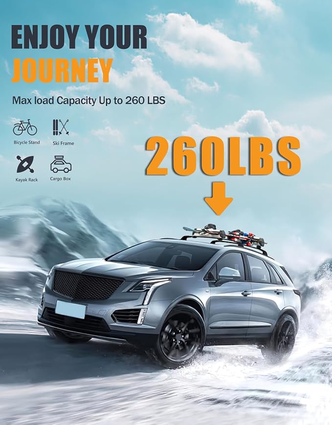 KINGGERI All Aluminum Roof Rack Cross Bars Compatible with Cadillac XT5 2017-2026 with Flush Side Rails,260lbs Lockable Heavy Duty Crossbars Rooftop Cargo Basket Luggage Kayak Canoe Snowboard Bike