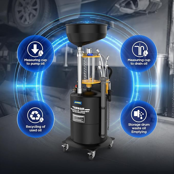AUTOOL Self-Evacuating Portable Oil Drainer, Steel 18-Gallon Fluid Evacuator W/Bowl, Air Operated Drainer for Oil Change Combination of Pumping, Draining, Recycling, Emptying of Waste Oil