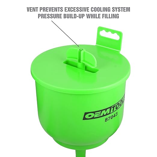 OEMTOOLS 87043 No-Spill Professional Quality Coolant Funnel Kit, Easily Fill Antifreeze Coolant Set Includes 5 Adapters, Extensions, and Automotive Funnel, Air Venting, Drip-Free, Green