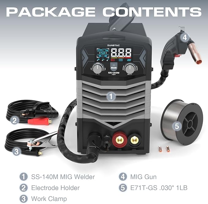 MIG Welder, 140A 110V Flux Core/Stick/Lift TIG 3 in 1 MIG Welding Machine, Gasless MIG with IGBT Inverter Synergic Control, Digital Screen Display, Over Loading Protection Beginner Friendly