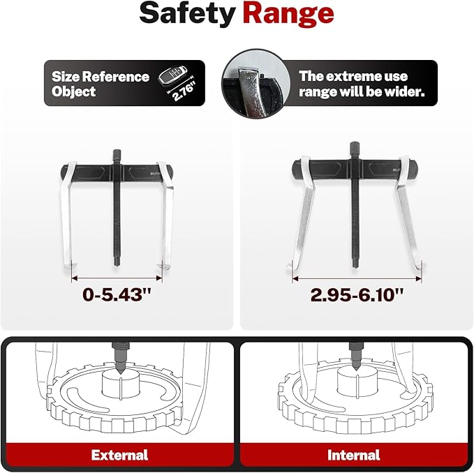 BILITOOLS 6" 2-Jaw Gear Puller, Internal External for Removal of Pulleys Flywheels Bearings & Gears