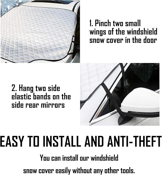 EXQUISLIFE Car Windshield Snow Ice Cover with 3 Layers Protection, Windshield Snow Ice Cover with Magnetic Edges Used for Snow Protection, Rain and Sun, Fits for Most Standard Cars, SUV