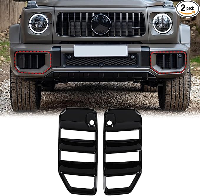 Front Bumper Guards Cover Compatible with Mercedes-Benz G Class G63 2025+, Front Lower Bumper Cover Grille Lower Side Air Intake Air Vent Outlet Decorative Trim Auto Accessories (Glossy Black)