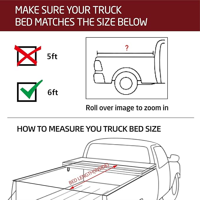Kikito Vinyl Soft Roll-Up Tonneau Cover for 2005-2015 Toyota Tacoma with 6ft(73.5in) Bed w/Track System