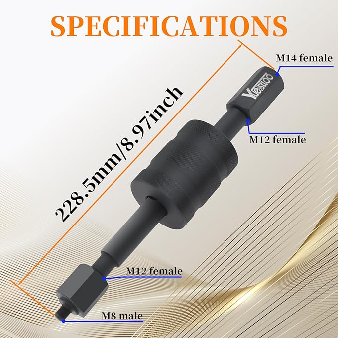 Diesel Injector Puller Tool with Slide Hammer, Fuel Injector Removal Tool with M8 M12 M14 Thread Adapters, Common Rail Injector Remover