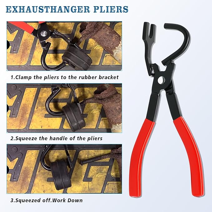 Exhaust Hanger Removal Tool,Exhaust Hanger and Rubber Bracket Separation Exhaust Pliers and 4 Hole Exhaust Hanger Rubber Kit, Universal Exhaust Insulators Muffler Hangers Removal Tool (5PCS)