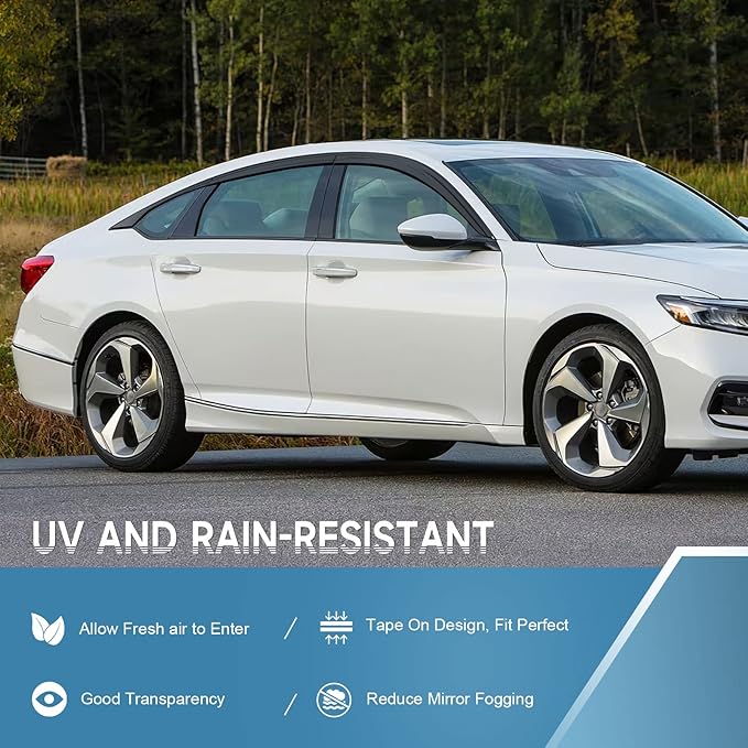 ACLONG Smoke Rain Guards Fit for Honda Accord 2018 2019 2020 2021 2022 Tape-On Side Shatterproof Window Visor, Window Deflectors, 6-Piece Set