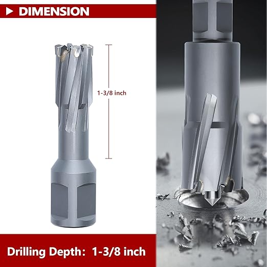 11/16" x 1-3/8" Annular Cutter with Weldon Shank,Carbide Tip Annular Drill Bit for Stainless Steel, Iron (1-3/8" Depth, 11/16" Diameter)