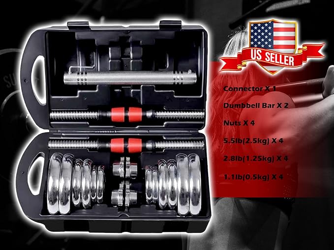 Adjustable Dumbbells Cast Iron Set Weight to 66Lbs / 44LBS, Free Weight with Connecting Rod Used As Barbell, for Men and Women Home Gym Work Out Training Fitness Equipment All-Purpose