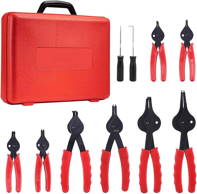 8milelake 10pcs Snap Ring Plier Set, Internal & External Circlip Pliers Set, Retaining Ring Circlip C Clip Pliers, Combination Retaining Clip Car Truck Motorcycle