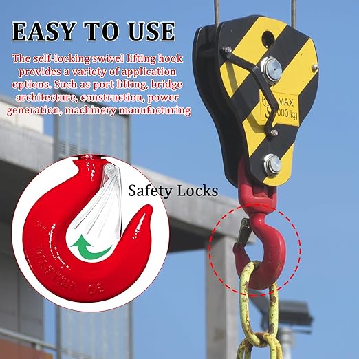 11 Ton Heavy Duty Swivel Hook, 360 Degree Crane Swivel Lifting Hook with Safety Latch, 24250 lbs Rotating Hoist Hooks Swivel Eye Sling Hook, Universal G80 Swivel Chain Hooks for Lifting Chains
