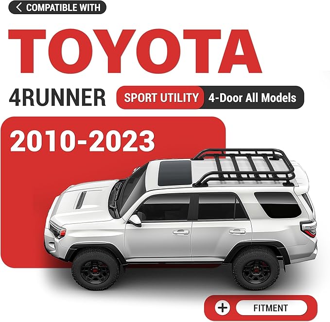 ECOTRIC Roof Rack Cargo Basket Compatible with 2010-2023 Toyota 4Runner Sport Utility 4-Door, Rooftop Luggage Carrier Extra Space Bars Black Powder Coated