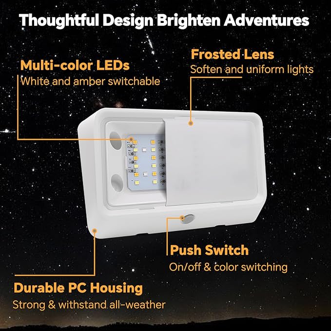 RV LED Porch Light w/Switchable White Amber Light Color, 12V Exterior Utility Porch Light for Travel Trailer Camper Motorhome 5th Wheels, Integrated Switch & Waterproof (2 Pcs)