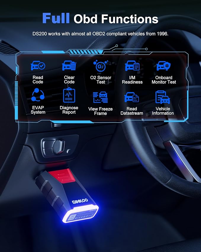 GOOLOO DEEPSCAN DS200 OBD2 Scanner Diagnostic Tool, Bluetooth Wireless All System Diagnostics for iOS & Android, Bi-Directional Control, 8+ Hot Reset, Code Reader, Live Data & Performance Test