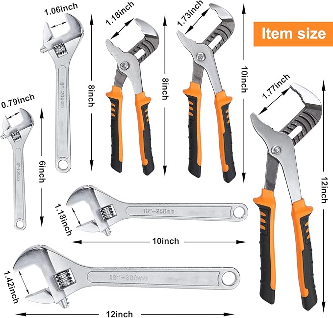 7-Pack Adjustable Wrench & Joint Pliers,Tongue and Groove Plier Set with Adjustable Wrench Set for Home Repair,Forged Steel Anti-Slip Comfortable Grip Handle