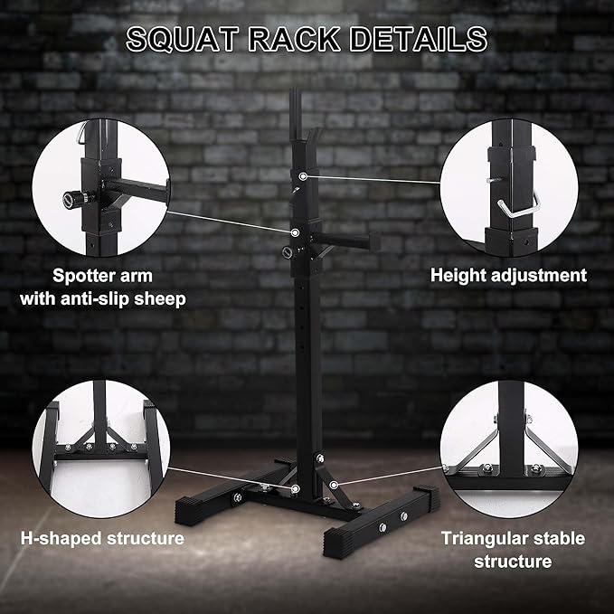 PayLessHere 550LBS Adjustable Squat Rack 40"-66", Sturdy Steel Squat Barbell Stand with Bench Press Holder for Home Gym, Portable Weight Rack