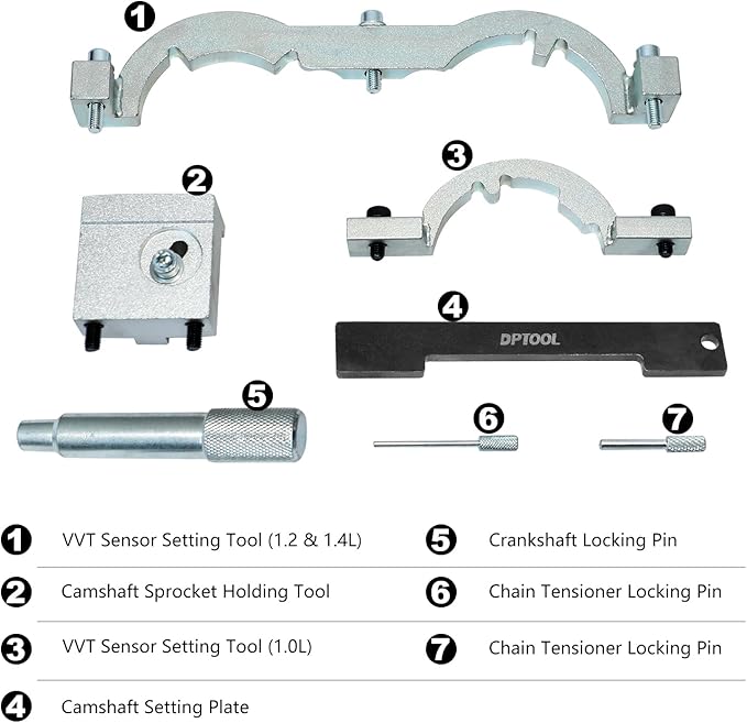 DPTOOL Turbo Engine Timing Tool Kit Compatible with Chevy Vauxhall Opel Aveo Cruze Orlando 1.0 1.2 1.4 for Timing Chain Replacing, Cylinder Head & Camshaft Removal