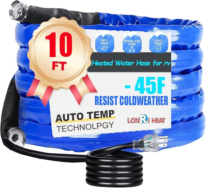 10FT Heated Rv Water Hose Camper Water Drinking Water Safe Garden Hose -45 ℉ With Electrically Heated, Lead And Bpa Free, 3/4" Adapter, Led Plug, For Rv Camper/Home Winter Accessoriesose