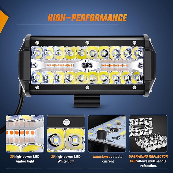 Nilight 6.5Inch Off-Road LED Light Bar, 2PCS 120W 3 Lighting Modes (White/Amber/White&Amber) Driving Fog Light Spot Flood Lights with 18AWG Wiring Harness for Truck Car ATV SUV Jeep Boat