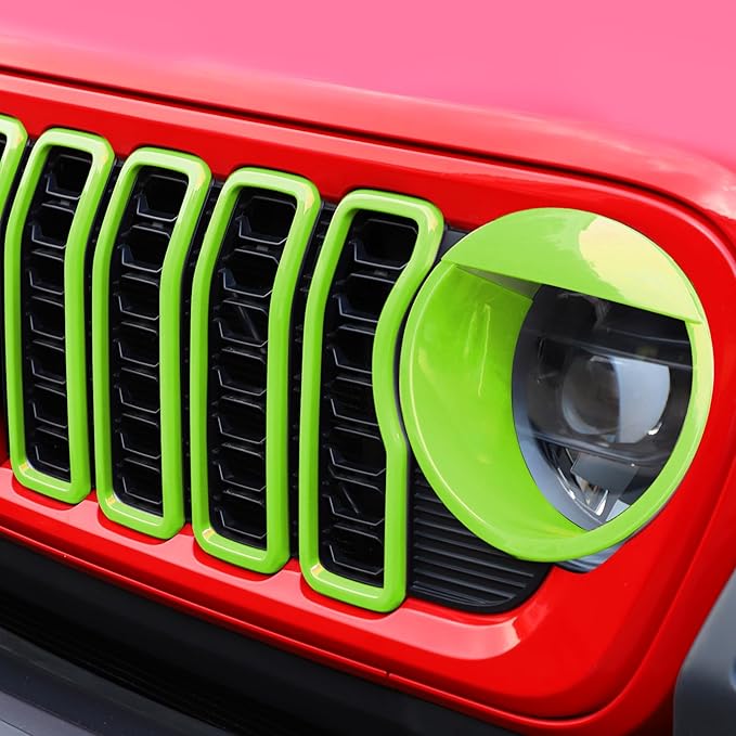 Front Grill Inserts Front Headlight Cover Kit fit for Jeep Wrangler JL JLU Gladiator JT 2024+ Exterior Accessories,Light Green