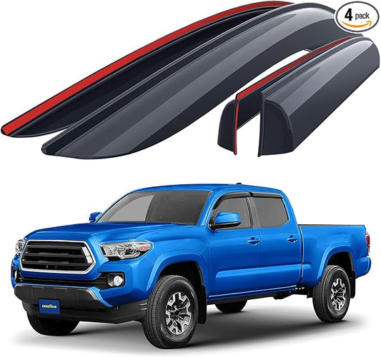 Goodyear Shatterproof Window Deflectors for Toyota Tacoma 2016-2023 Double Cab, Tape-on Rain Guards, Window Visors, Vent Deflector,Vent Visor,Truck Accessories, 4pcs - GY008652