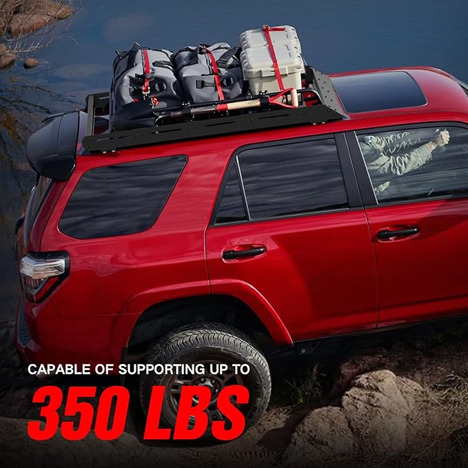 3/4-Length Roof Rack Cargo Basket Compatible with 2010-2024 Toyota 4Runner 5th Gen Cargo Carrier, Streamlined Heavy-Duty Overland Rooftop Luggage Storage Holder Cargo Racks, 350 LBS Capacity