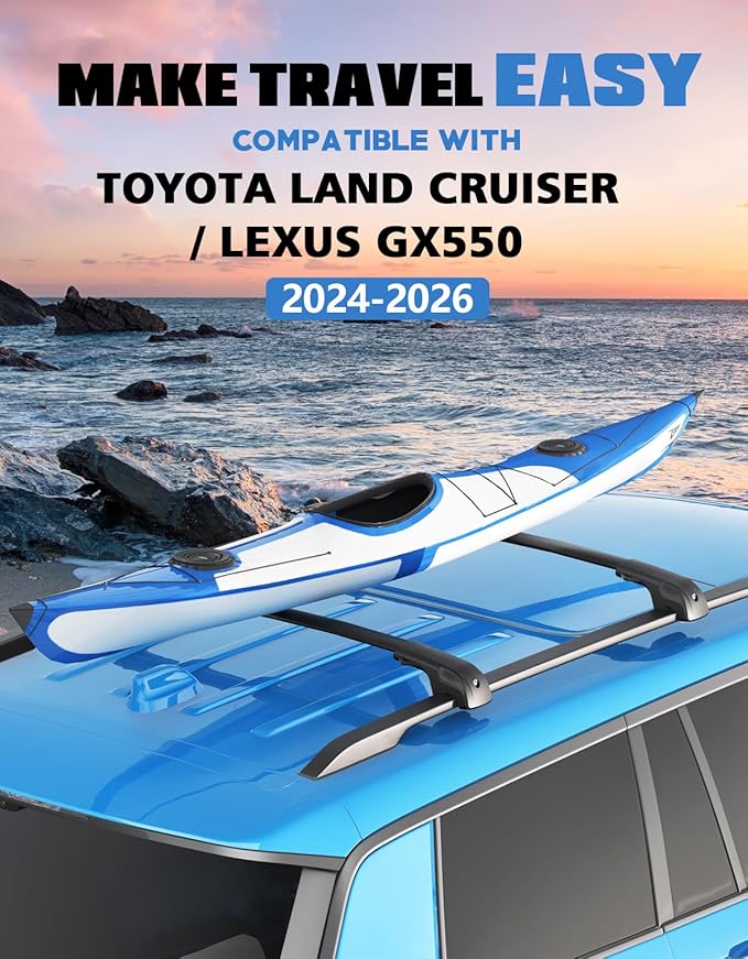 FengYu 300lb Lockable Roof Rack Cross Bars Compatible with 2024-2026 Toyota Land Cruiser 250 & 2024-2026 Lexus GX550 with Raised Side Rails, Heavy Duty Aluminum Roof Rails Crossbars Cargo Bars