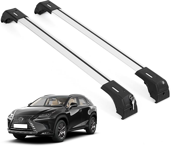 ERKUL Roof Rack Cross Bars for Lexus NX NX200 NX200T NX300 NX300H 2015-2021 | Aluminum Crossbars with Anti Theft Lock for Rooftop | Compatible with Flush Rails - Silver