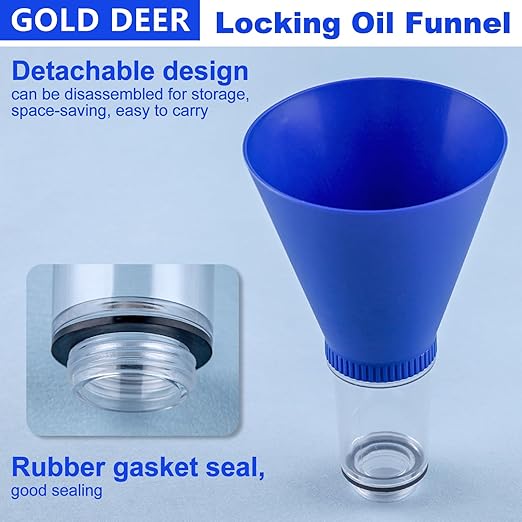 Locking Oil Funnel Engine Oil Funnel Oil Filter Funnels Oil Change Tools Threaded Locking No-Spill Tool Screws Directly Into Filler Fast and Easy Oil Change with No Mess