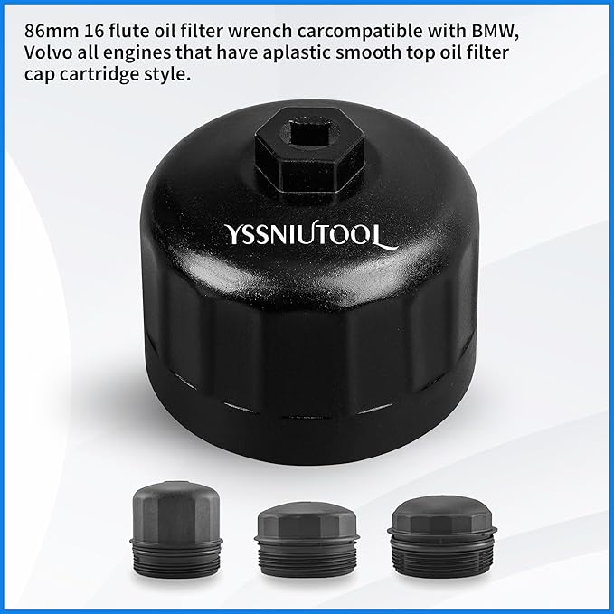 86.6mm 16 Flutes Oil Filter Wrench for Volvo and BMW With 86mm 16 Flutes Cartridge Style Oil Filter Housing Caps, Oil Filter Removal Tool For Changing Oil (black)
