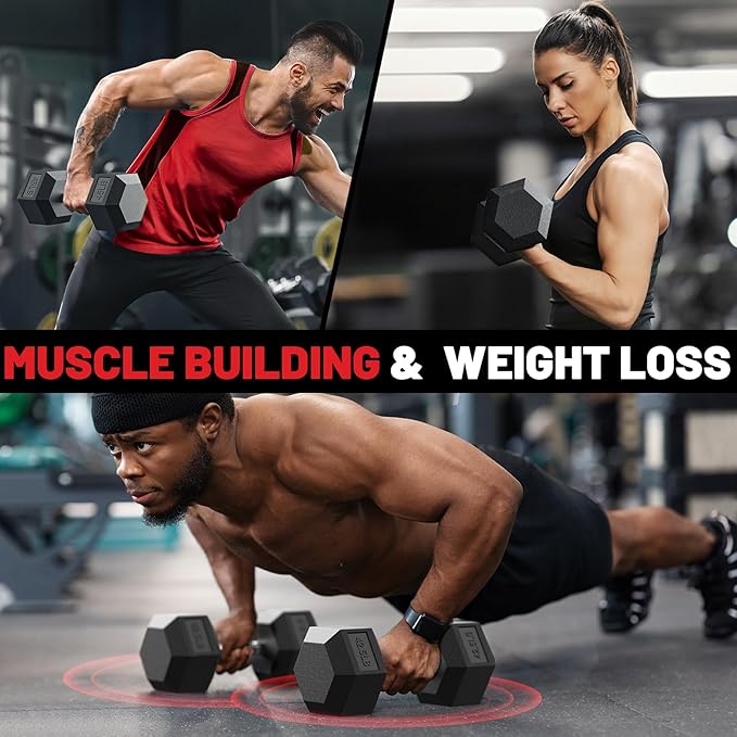 PAPABABE HEX Dumbbell Set 2.5-125lb, Rubber Encased Home Gym Dumbbells, Exercise & Fitness Weights Dumbbells for Women & Men, Hand Weight for Strength Training