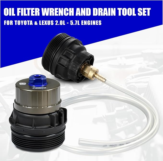 64mm Oil Filter Wrench and Drain Hose for Toyota, Lexus and Scion 2.0-5.7L Engine Cartridge Style Oil Filter Remover Tool