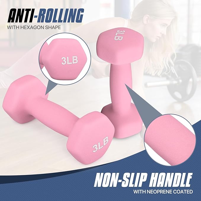 MADOG Dumbbell Set, Anti-Slip Neoprene Coated Hexagon Hand Weights for Home Gym Equipment Workouts Strength Training