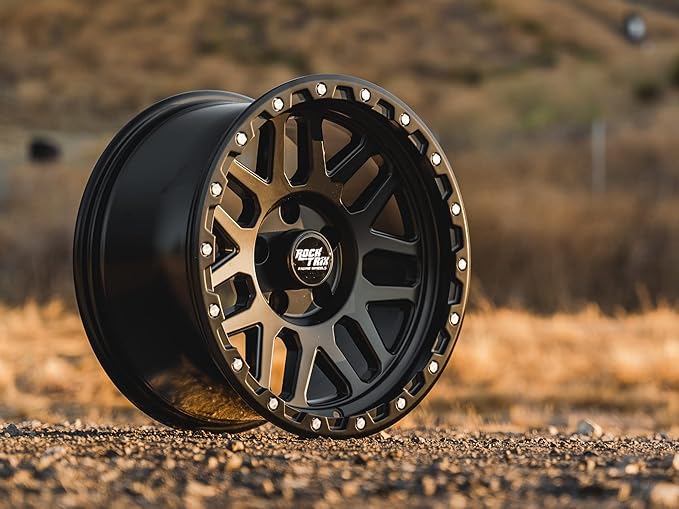 RockTrix RT110 18 inch Wheel Compatible with 2009-2024 Ford F150 18x9 6x135 Wheels (-12mm Offset, 4.5in Backspace) 87.1mm Bore, Black Wheels, Also fits 2022+ Bronco Raptor Rims