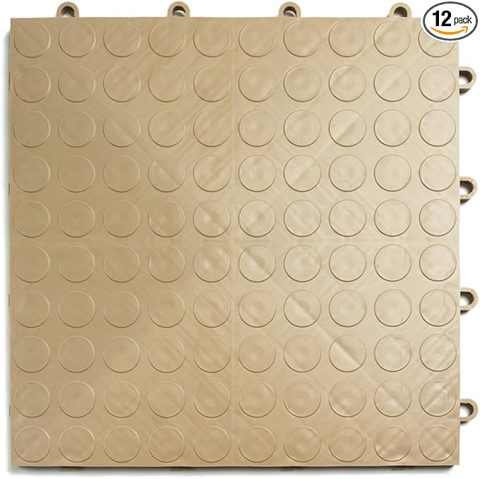 GarageDeck Coin Pattern, Durable Interlocking Modular Garage Flooring Tile (12 Pack), Beige